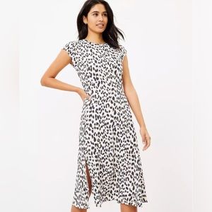 LOFT Leopard Print Flutter Sleeve Midi Dress NWOT - Whisper White - Size 0